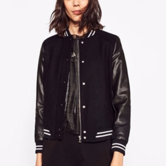 Zara Jackets & Coats Zara Leather Sleeves Wool Contrast Varsity